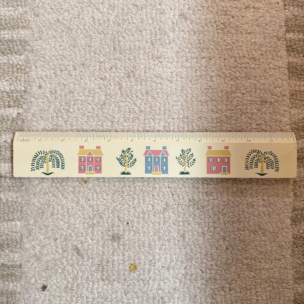 Decorative Wooden Wall Ruler With Folk Art Houses